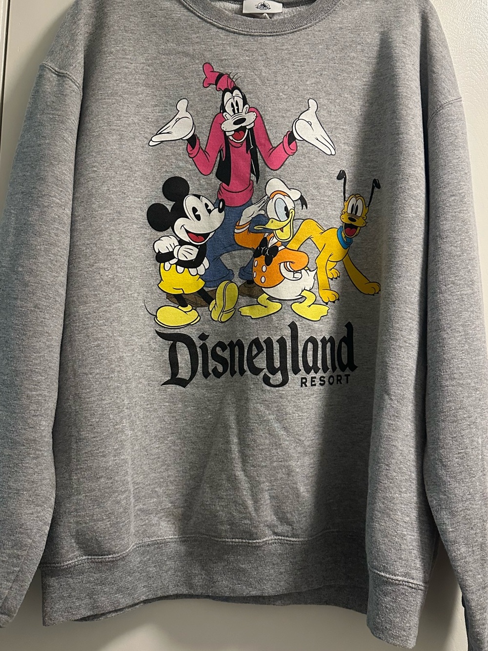 Disney Gray Crewneck Sweatshirt with Mickey, Donald, Goofy & Pluto Graphic